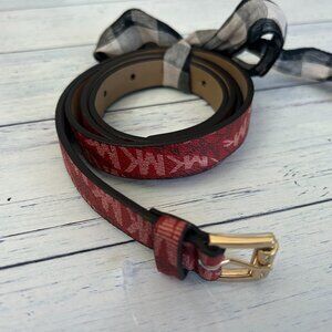 new MICHAEL KORS red skinny logo belt with gold hardware xl